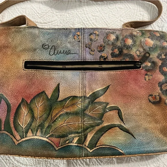Hand-Painted Leather Bag with Butterfly Design - Picture 3 of 8